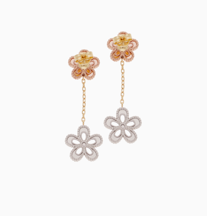 18K Gold Earrings in Yellow, White, and Rose Gold – Farfalla Collection - Image 2
