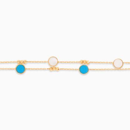18k yellow gold bracelet two-layer decorated with mother of pearl and turquoise stones