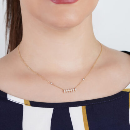 18K YELLOW GOLD PEARL Necklace WITH NATURAL DIAMOND
