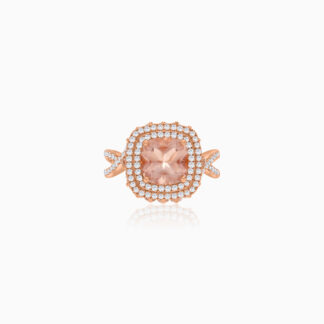 18K Rose Gold Ring featuring a stunning Natural Diamond and Rose quartz stones