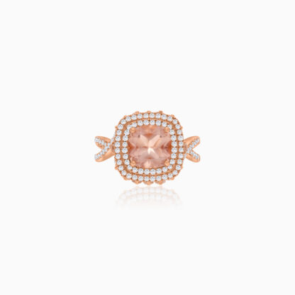 18K Rose Gold Ring featuring a stunning Natural Diamond and Rose quartz stones