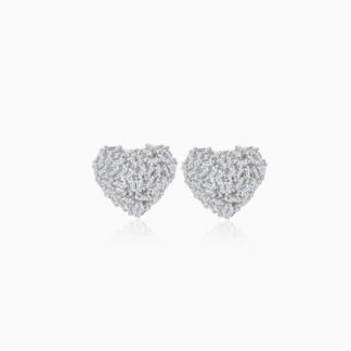 18K WHITE GOLD EARRINGS WITH HEART SHAPE DECORATED WITH NATURAL DIAMOND BAGUEETE CUT STONES