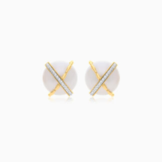 18K Yellow Gold Earrings with Pearl and Natural Diamond