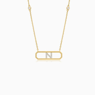18k yellow gold necklace letter N with natural diamond