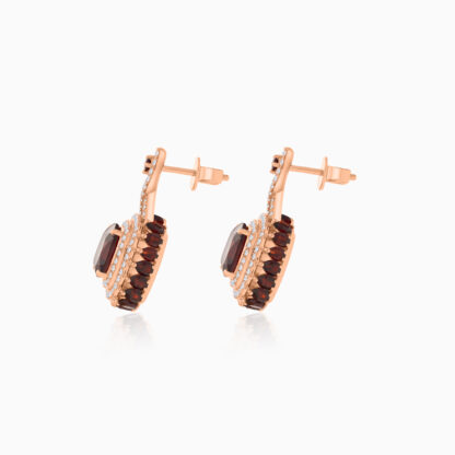 18K Rose Gold Earrings featuring a stunning Natural Diamond and Garnet stones