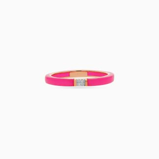 18k Rose Gold Ring with Diamonds and Pink Ceramic