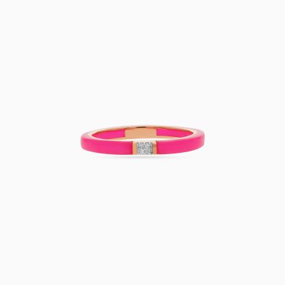 18k Rose Gold Ring with Diamonds and Pink Ceramic