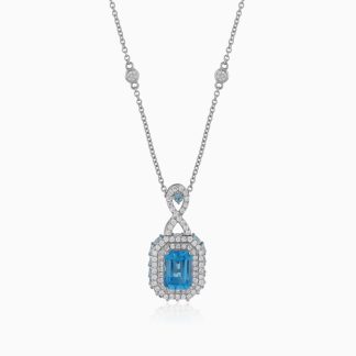 18k White Gold Necklace with Natural Blue Topaz and Diamond STONES