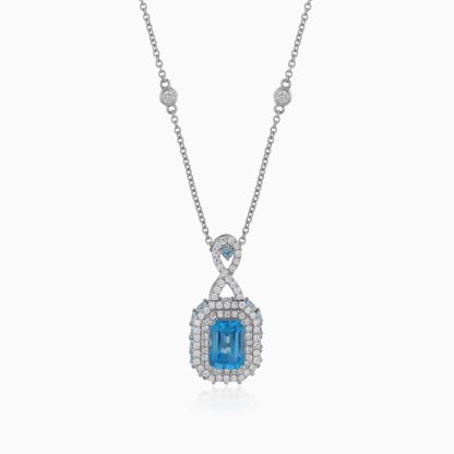 18k White Gold Necklace with Natural Blue Topaz and Diamond STONES