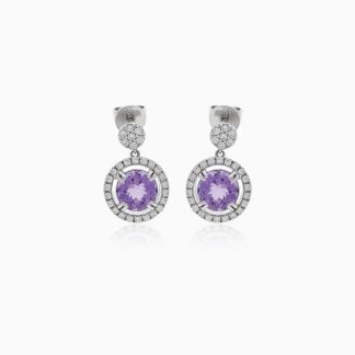 18k White Gold Earrings with Diamonds and Amethyst