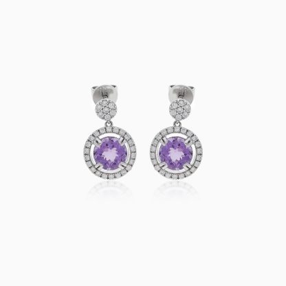 18k White Gold Earrings with Diamonds and Amethyst