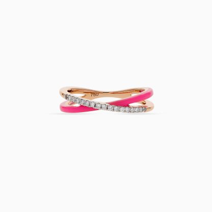 18k Rose Gold Ring with Diamonds and Pink Ceramic
