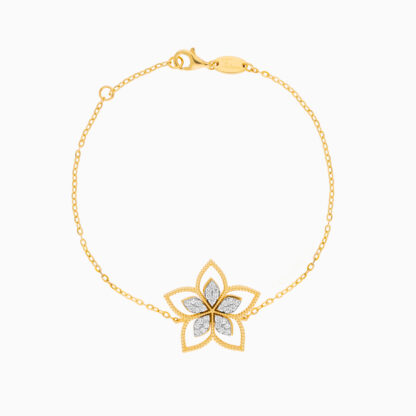 18k Yellow Gold Flower-Shaped Diamond-Studded Bracelet - Image 3