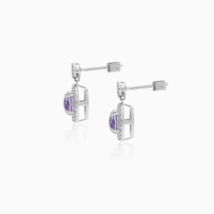 18k White Gold Earrings with Diamonds and Amethyst - Image 3