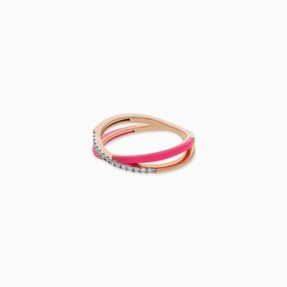 18k Rose Gold Ring with Diamonds and Pink Ceramic - Image 4