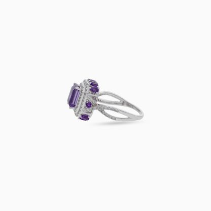 18k White Gold Ring with Amethyst Stone and Natural Diamonds - Image 4