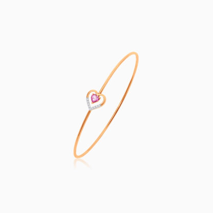 18K Rose gold bangle with 2 hearts of Pink Topaz Surrounded by Natural Diamonds