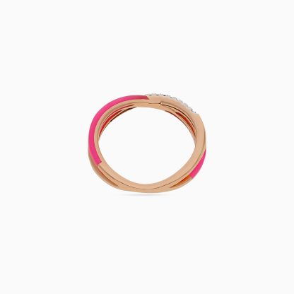 18k Rose Gold Ring with Diamonds and Pink Ceramic - Image 3