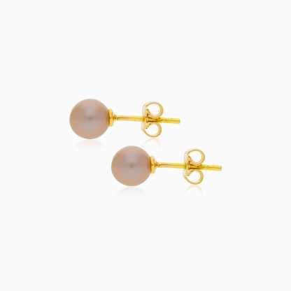 18K YELLOW GOLD EARRINGS WITH PINK PEARL - Image 3