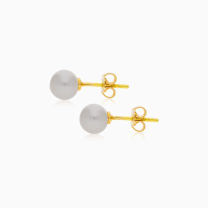 18K YELLOW GOLD PAIR OF EARRINGS WITH SINGLE PEARL - Image 3