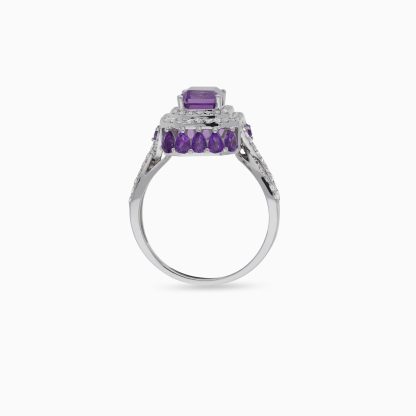18k White Gold Ring with Amethyst Stone and Natural Diamonds - Image 3