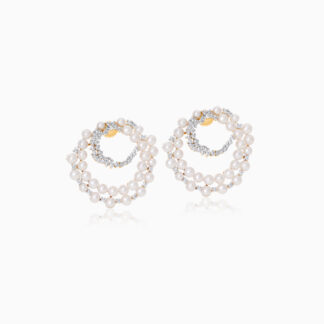 18K YELLOW GOLD EARRINGS WITH PEARLS AND ZIRCON STONES