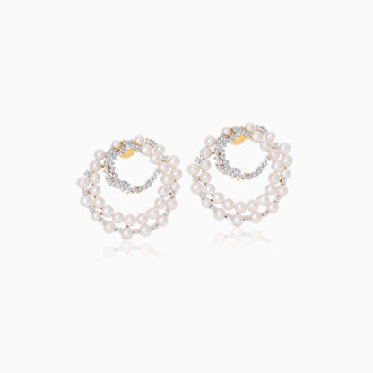 18K YELLOW GOLD EARRINGS WITH PEARLS AND ZIRCON STONES