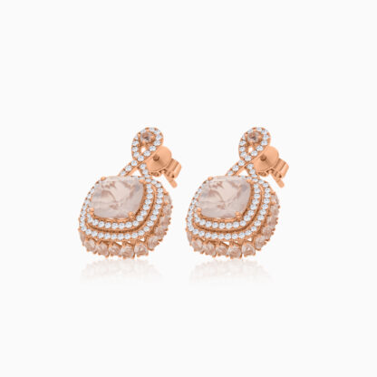 18K Rose Gold Earrings featuring a stunning Natural Diamond and Rose quartz stones