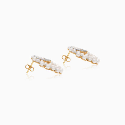 18K YELLOW GOLD EARRINGS WITH PEARLS AND ZIRCON STONES