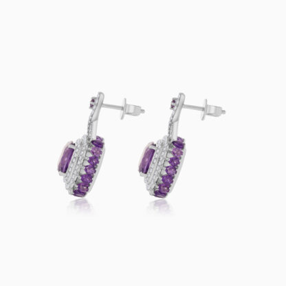 18K White Gold Earrings featuring a stunning Natural Diamond and amethyst