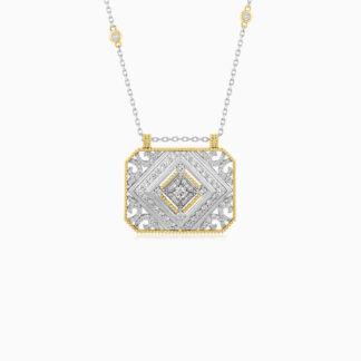 18k white and yellow gold necklace with natural diamond