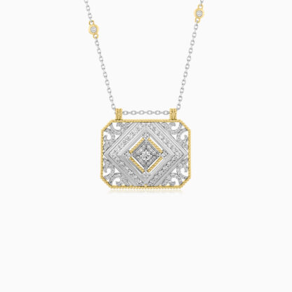 18k white and yellow gold necklace with natural diamond