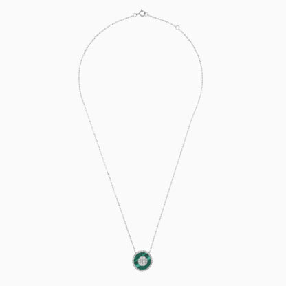 18K White Gold Necklace with Diamonds & Malachite – Mosaic Collection - Image 3
