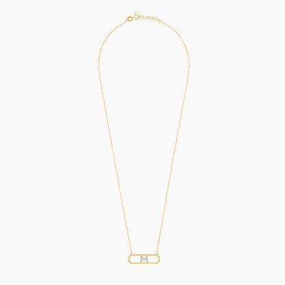 18k yellow gold necklace letter M with natural diamond