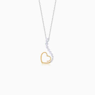 18K YELLOW AND WHITE GOLD NECKLACE HEART SHAPE DECORATED WITH NATURAL DIAMOND STONES