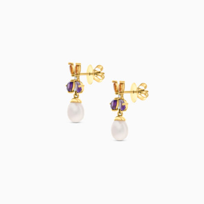 18K YELLOW GOLD PEARL EARRING WITH NATURAL DIAMOND & GEMSTONES