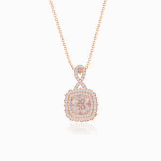 18K Rose Gold Necklace featuring a stunning Natural Diamond and Rose quartz stones