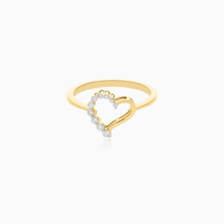 18k Yellow Ring Decorated with Natural Diamond, heart shap