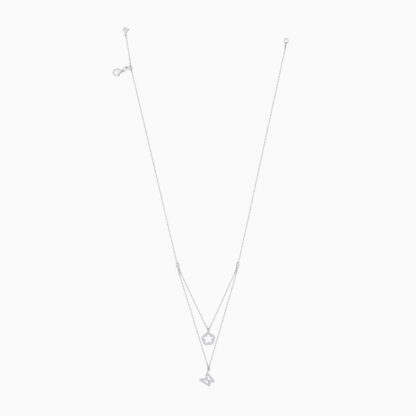 18K White Gold Double Layered Diamond Drop Necklace - Trendy Collection
