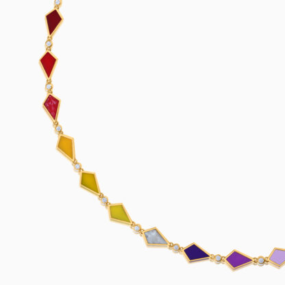 18k yellow gold necklace decorated with gorgeous enamel colors and natural diamonds