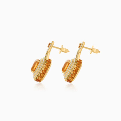 18K Yellow  Gold Earrings featuring a stunning Natural Diamond and Citrine stones - Image 4