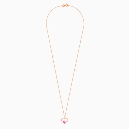 18k rose gold necklace heart shape decorated with natural diamond and pink topaz