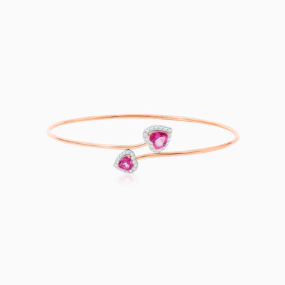18K Rose gold bangle with 2 hearts of Pink Topaz Surrounded by Natural Diamonds
