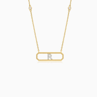 18k yellow gold necklace letter R with natural diamond