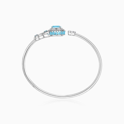 18K White Gold Bangle featuring a stunning Natural Diamond and Blue Topaz stones - Image 4