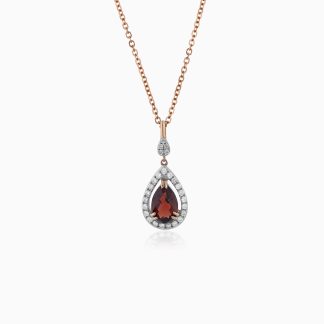 18k Rose Gold Necklace with Natural Diamond and Garnet stone