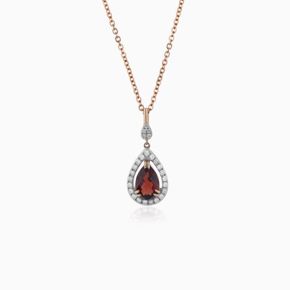 18k Rose Gold Necklace with Natural Diamond and Garnet stone
