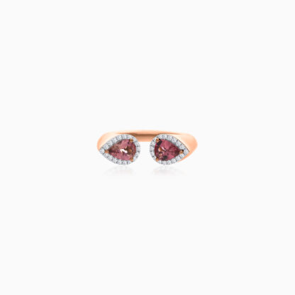 18K Rose Gold Open Ring with Tourmaline Stones and natural diamond - Image 4