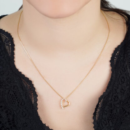 18k Yellow necklace with Natural Diamond, Heart shape - Image 2