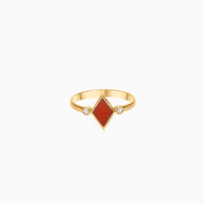18k yellow gold ring decorated with red enamel color and natural diamonds